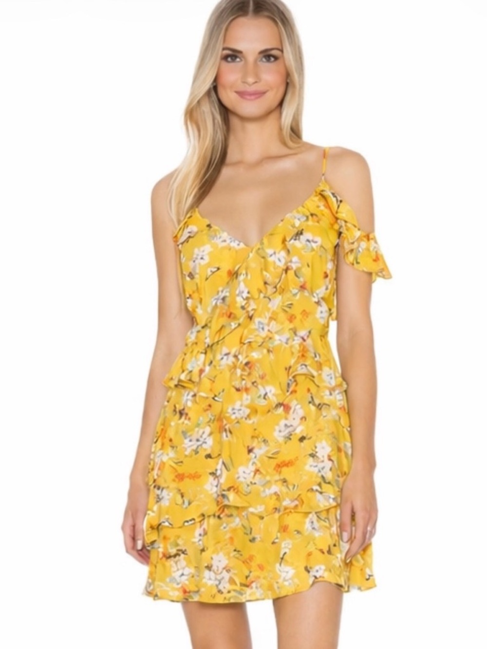 NEW REVOLVE Song of Style Sloan Mini Yellow Floral Tiered Dress Size Small